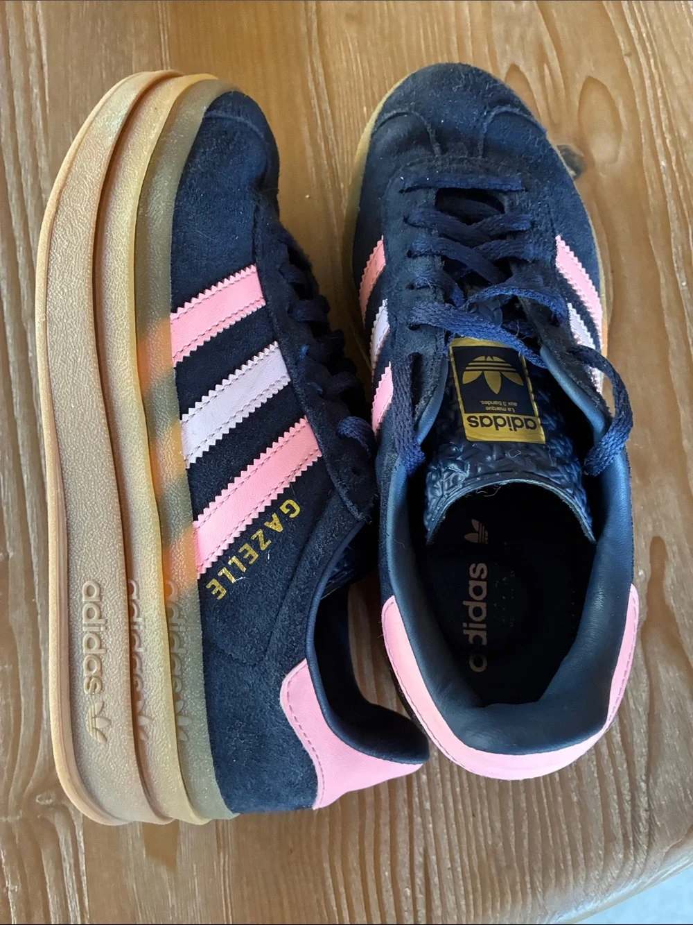 adidas Kids Navy Suede Sneakers with Pink Stripes and Gum Sole